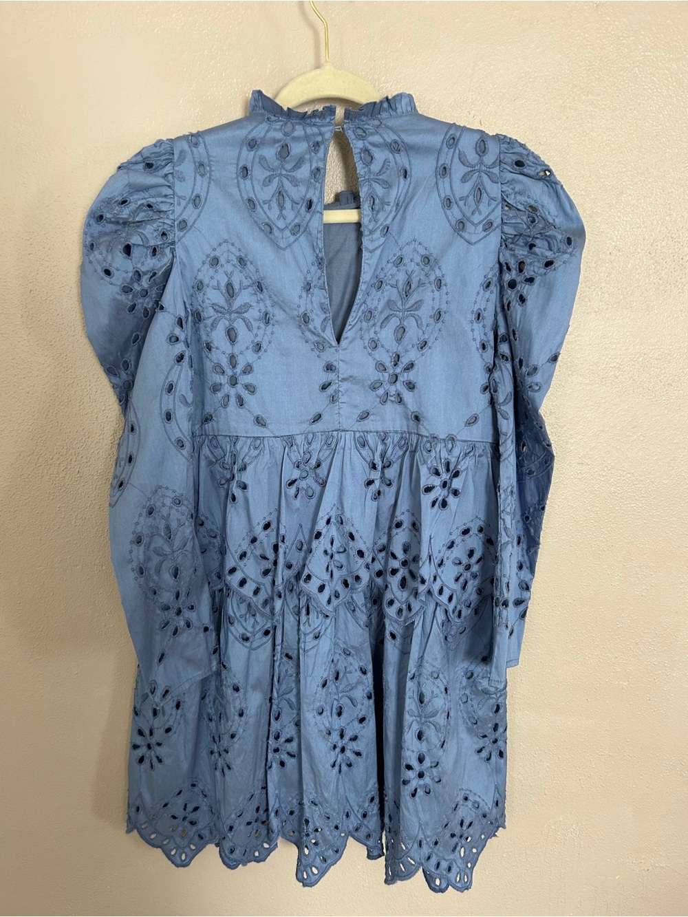 Zara Light Blue embroidered Eyelet Midi Dress - Picture 3 of 5
